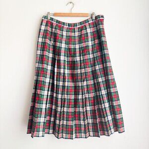 Vintage Pendleton Blue Green Plaid Midi Pleated Wool Skirt